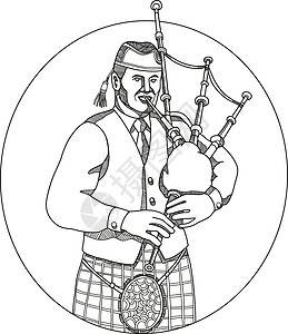 苏格兰高地苏格兰风笛涂鸦 Ar插画