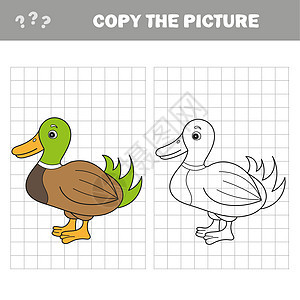 彩色卡通鸭 儿童教育游戏 矢量插图农民数字农场池塘微笑孩子染色孩子们鸭子动物图片