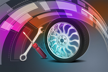 3d 轮胎更换概念速度运动乐器橡皮车轮光盘运输插图服务车辆图片