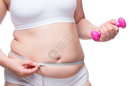 与肥胖概念抗争照片-超重妇女装着哑巴图片