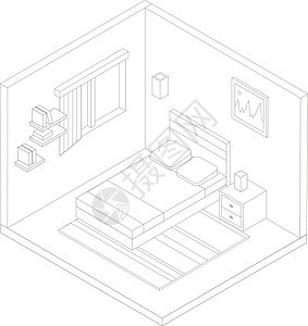 几何卧室轮廓插图 矢量平面插图公寓窗户草图素描家具项目财产住宅剖面图建筑学背景图片