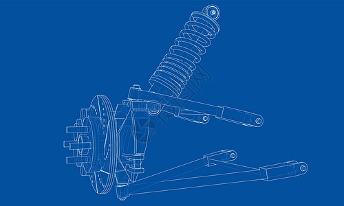 带减震器的汽车悬架 韦克托橡皮轮胎技术插图线条运输力学绘画震惊圆柱图片