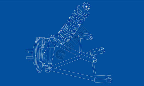 带减震器的汽车悬架 韦克托吸收器车辆线条机械金属轮胎服务蓝图绘画机器图片