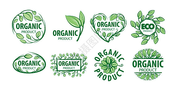 白色背景上的矢量标志有机产品徽章贴纸植物绿色食物生态质量生物刻字标识图片