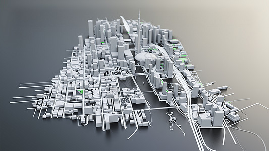 3D 未来派城市建筑小说圆顶高楼技术天际金融商业街道市中心渲染图片
