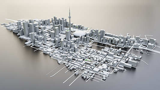 3D 未来派城市建筑技术建筑学市中心科幻金融商业天际摩天大楼圆顶渲染图片