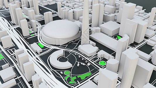 3D 未来派城市建筑建筑学天空公寓摩天大楼市中心渲染办公楼街道景观圆顶图片