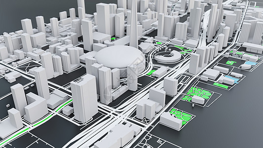 3D 未来派城市建筑市中心商业景观渲染建筑学小说公寓街道全景圆顶图片