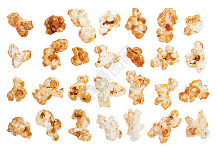 白色的爆米花棕色焦糖食物玉米黄色电影营养小吃背景图片