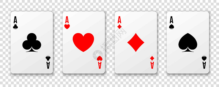 四个 A 扑克获胜手 红心王牌套装数据赌注项目甲板俱乐部运气风险艺术插图图片