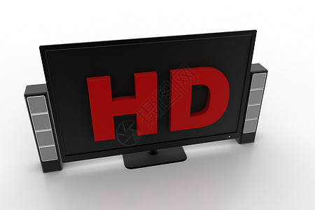 带扬声器的高清电视显示器电视电子娱乐水晶白色技术电影框架平面空白图片
