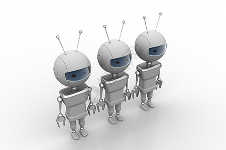 三个机器人智力电路机器想像力技术机械电脑电子白色背景图片