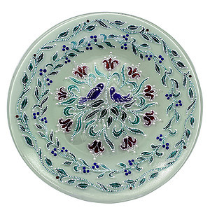 用手画的装饰陶瓷盘 手工制作圆圈厨房风格制品古董紫色黏土陶器装饰品繁荣图片