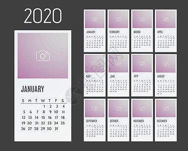 日历标识2020年日历 周从星期日开始日记数字规划师口袋日程备忘录标识公司桌子卡片设计图片