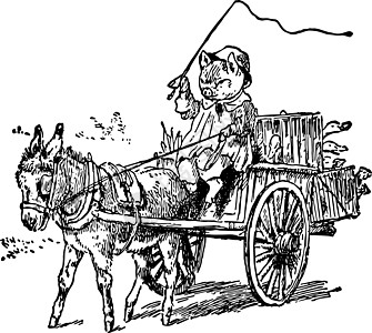 猪驾驶汽车拉车由驴子 老式插图背景图片