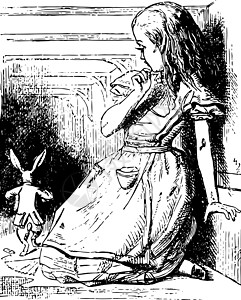 爱丽丝观察白兔跑过老古董插图图片