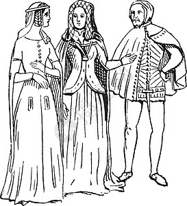 爱德华三世时期的英国服装复古插图图片