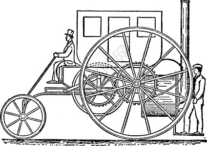 1802 年蒸汽马车的侧视图复古插图图片