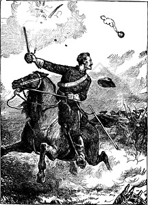 士兵领导一个冲锋 古老的插图图片