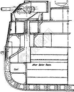 战舰复古插图的一半背景图片