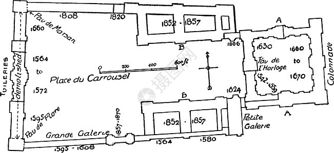 卢浮宫和图伊莱里计划 巴黎 前皇宫 文塔背景图片