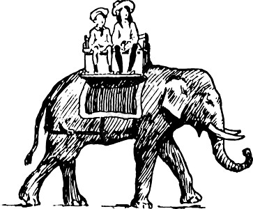 女孩骑着大象 老古董插图图片