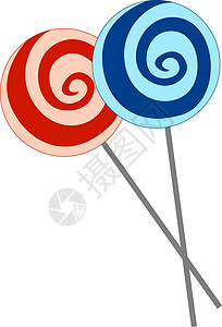 红色和蓝色棒棒棒糖 插图 白色背景的矢量图片