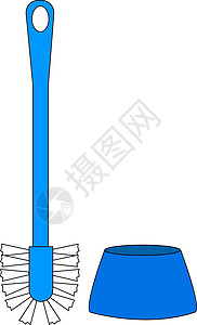 白色背景上的马桶刷插图矢量浴室打扫蓝色塑料卫生工具卫生间刷子房子手套图片