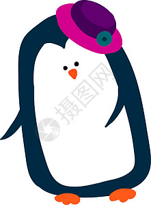 可爱企鹅有帽子 插图 白背景的矢量图片