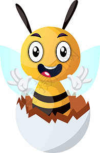 蜜蜂从破裂的鸡蛋上挥舞着白色背面的插图矢量图片
