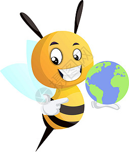 蜜蜂持有一个地球 插图 向量 在白色背景图片