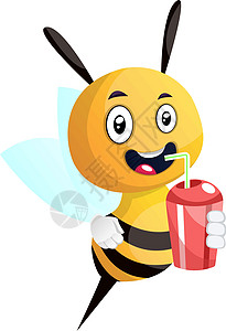 蜜蜂喝果汁 微笑 插图 白背面矢量g图片