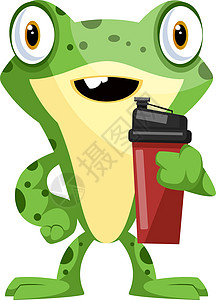 欢乐的青蛙 握着一杯咖啡水 插图 矢量图片