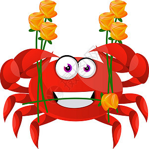 带鲜花 插图和白底矢量的螃蟹背景图片