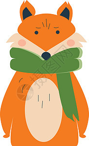 带绿色围巾矢量或颜色插图的棕狐背景图片