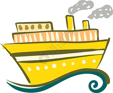 海上矢量或彩色图案上的黄色蒸汽船图片