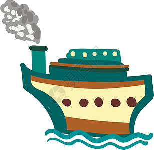 棕色和蓝色蒸汽船船舶矢量或颜色图示图片