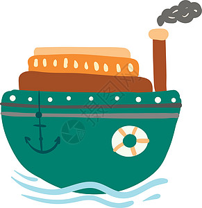 绿色蒸汽船 装有锚控矢量或彩色插图图片