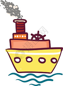 黄色三层蒸汽船矢量或彩色图案图片