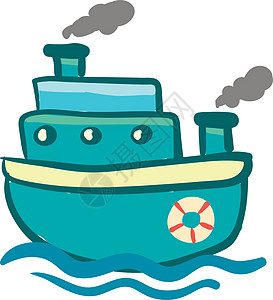 蓝色三层蒸汽船矢量或彩色插图图片