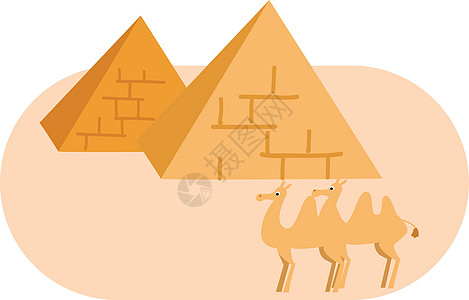 白色黑色上的两个金字塔和两只骆驼矢量图图片