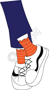 穿着蓝色牛仔橙色袜子和白色运动鞋的腿会生病图片
