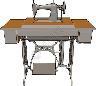 白背上的老式手动缝纫机矢量图金属工艺设计师作坊工作白色纺织品机械工具制造业图片
