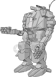 灰色机器人站立臂的简单矢量图解金属智力创新机械自动化电脑机器卡通片科学插图图片