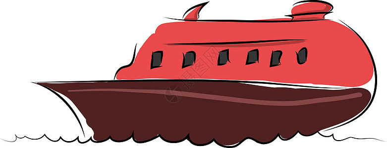 白色背景的红卡通红船矢量插图图片