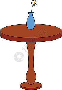 简单圆桌棕色桌 上面有蓝色花瓶的白花图片