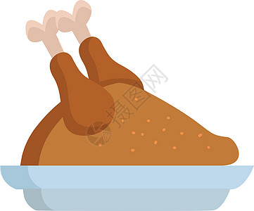 烤火鸡整只煮熟的鸡肉矢量图或彩色图案设计图片
