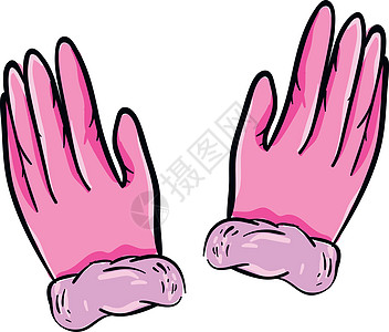 两个粉红色卡通手套矢量或彩色图案图片