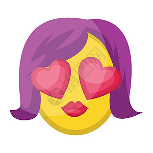 用心眼和紫色头发矢量插图显示女性的表情图片
