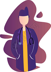 紫色现代图标插图 一名女医生在白背上图片